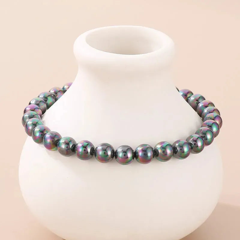 Stainless Steel Shell Pearl Bead Bracelet Blue Camouflage One Size Bracelets - Tophatter Daily Deals